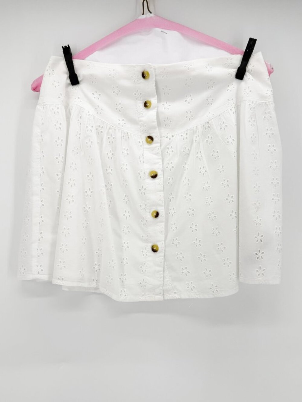 ASOS Design WHITE Button Front Eyelet Mini Skirt Sz 6 Coquette Western Boho - Picture 2 of 10